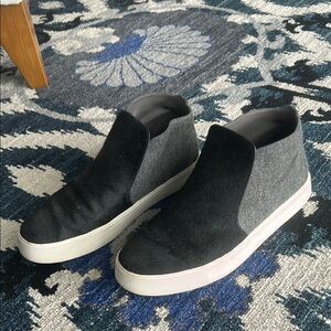 VINCE Black and Gray Mid-top Sneakers - Pony Hair and Flannel